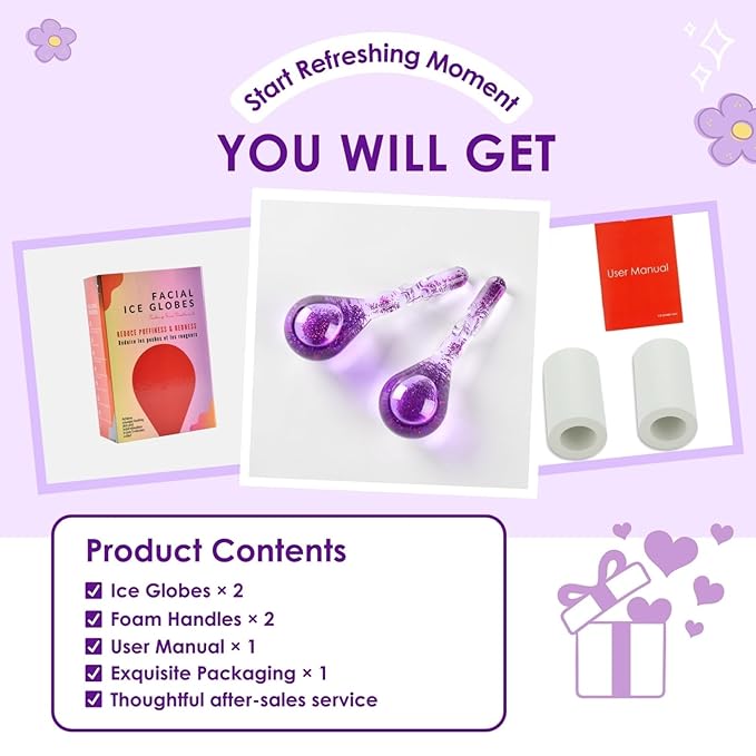 Facial Ice Globes Cryo Stick, Cooling Roller for Face, Neck & Eyes, Beauty Tool to Refresh Skin, Smooth Fine Lines, Reduce Puffiness, Tighten Pores, Skincare Gift Set, Glitter Purple