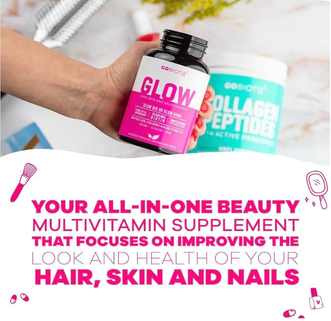 GOBIOTIX Hair Skin and Nails Vitamin Supplement - Biotin Pills with Hyaluronic Acid, Folate, Iron, Magnesium, and Zinc - Collagen Production, Hair Growth (2 Pack)