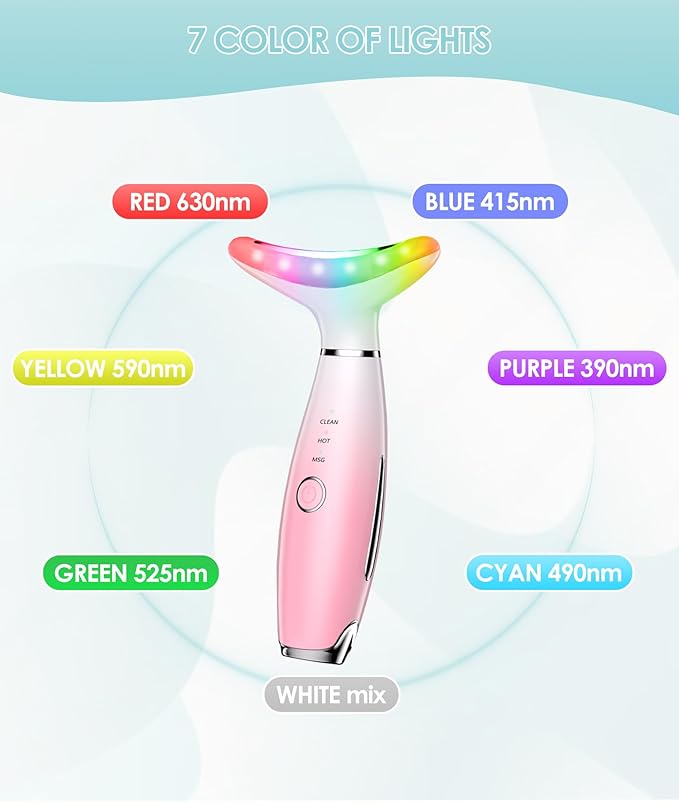 7 Color Neck Face Massager - Facial Massager Tool for Skin Care at Home, Vibrating Face Massager with Thermals, Pink