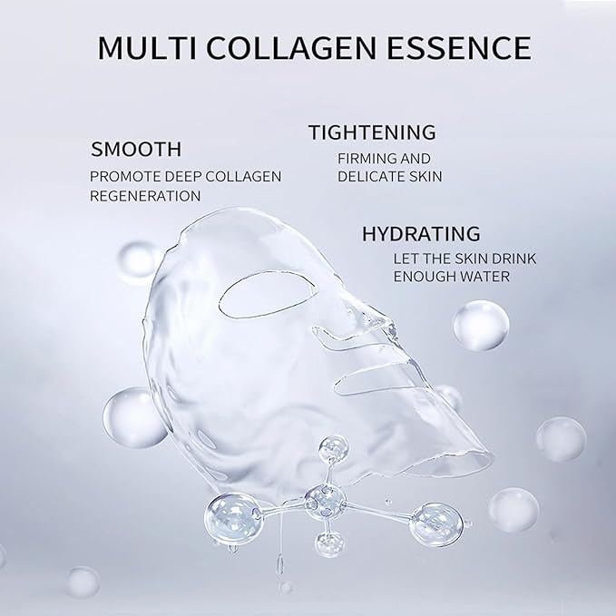 5 Pcs Collagen Sheet Mask, Glass Skin Deep Hydrating Face Masks, Overynight Face Mask for All Skin Types Face Tightening Firming and Moisturizing, Anti Wrinkle Collagen Real Deep Mask for Woman