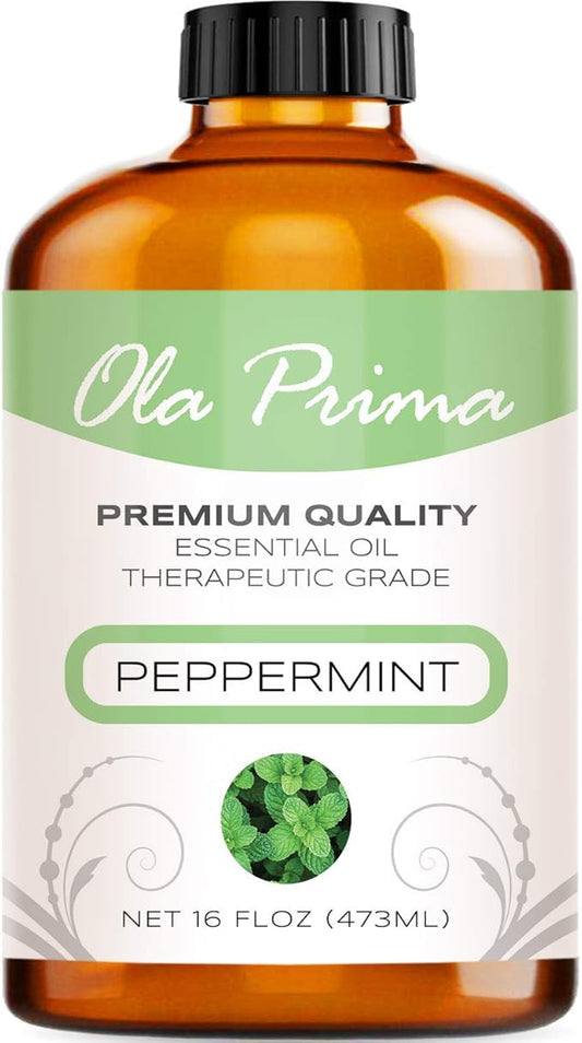 Ola Prima Peppermint Essential Oil Therapeutic Grade 16 oz for Aromatherapy, Diffuser, Cleaning, Lotions, Creams, Bath Bombs, Scrubs, Candles