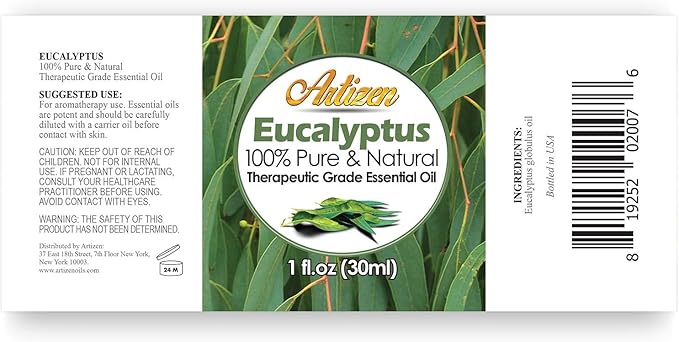 Artizen 30ml Eucalyptus Essential Oil (100% Pure & Natural - Undiluted) - 1 Fluid Ounce - Therapeutic Grade Eucalyptus Essential Oils - Essential Eucalyptus Oil for Sauna, Aromatherapy & More