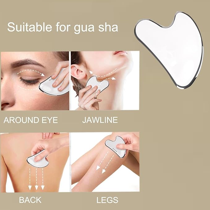 Stainless Steel Gua Sha and Face Roller Set,Metal Face Roller Gua Sha Massage Tool for Face Neck Eye Body Skin Care,Facial Roller for Women