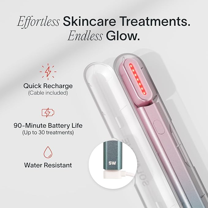 Solawave 4-in-1 Skinware Wand - Upgraded Radiant Renewal with Facial Massager, Red Light, Galvanic Current, and Therapeutic Warmth Anti-Aging Beauty Device (Blue/Pink Ombre)