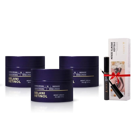 ABERA BELANI Retinol Night Cream For Women, Dark Spot Remover, Melasma Treatment, Reduce Fine Lines, Anti-Wrinkle, Anti-Aging Neck and Décolleté For Face (3 Box + Gift Eyelash Serum)