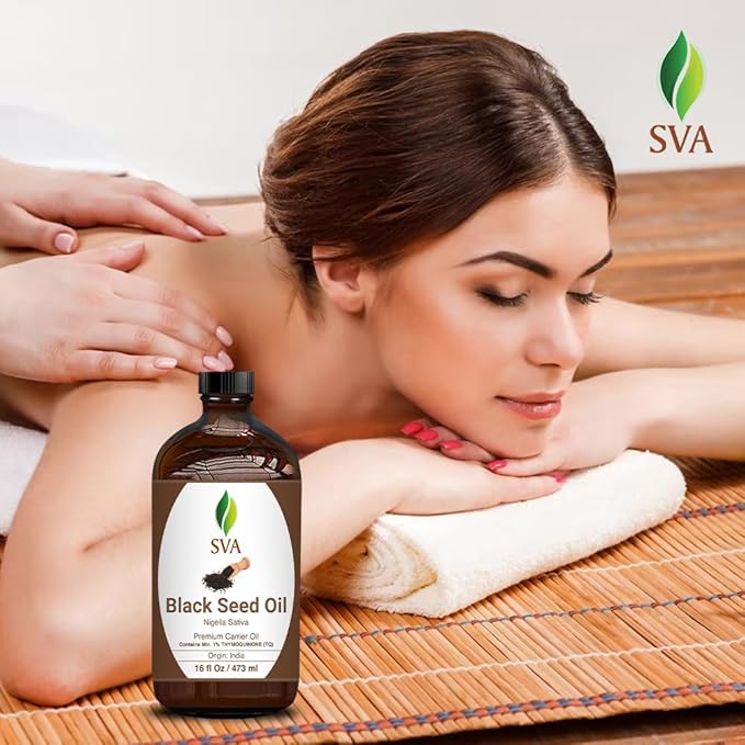 SVA Black Seed Oil - 16 Fl Oz – 100% Natural Cold Pressed Black Seed Oil - for Face, Skin Care, Hair Care, Scalp Massage & Body Massage – Carrier Oil