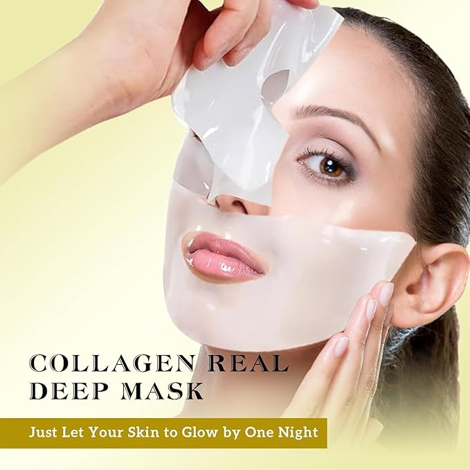 Deep Collagen Anti-Wrinkle Lifting Overnight mask, Bio-Collagen Real Deep Mask, Hydrating Face Mask with Low Molecular Weight Collagen for Elasticity, Pore Minimizing, Firming, Moisturizing 4 Pcs