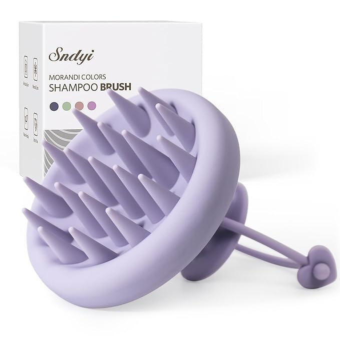 Sndyi Silicone Scalp Massager Shampoo Brush, Hair Scrubber with Soft Silicone Bristles, Scalp Scrubber/Exfoliator for Dandruff Removal, Wet Dry Scalp Brush for Hair Growth & Scalp Care, Gray Purple