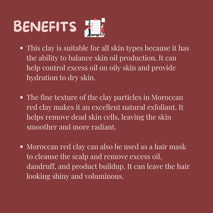 meesha Moroccan Red Clay Powder Red Clay | 3.5 oz (100g) | Detoxifying, cleansing, oil-absorbing, hair-conditioning clay | DIY face masks, body scrubs, dry shampoo, hair shampoo| 100% Natural