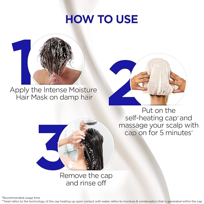 Intense Moisture Hair Spa Mask with Self-Heating Cap | Damaged Hair Treatment with Jojoba Oil & Vitamin E | Salon Like Hair Spa at Home in 5 Mins | Color Safe | 2.47 Oz/70 g