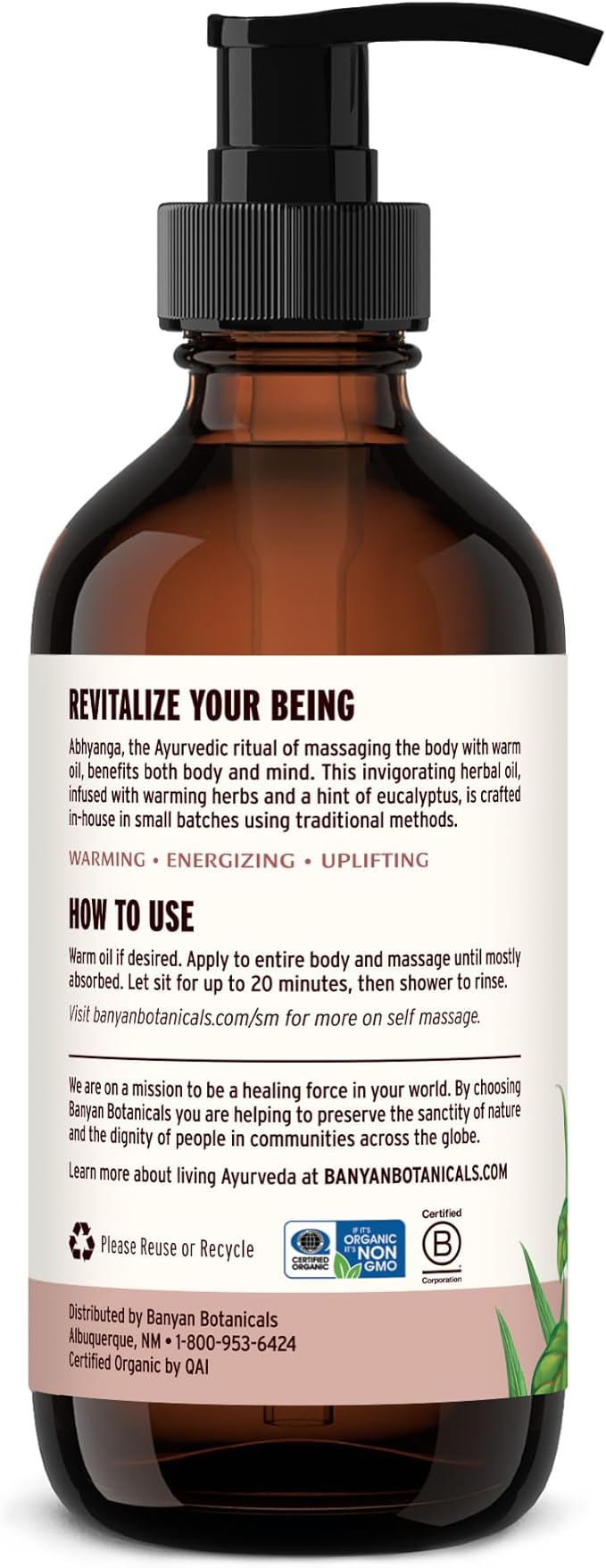 Banyan Botanicals Kapha Massage Oil – Organic Massage Oil with Chitrak and Tulsi – Warming Ayurvedic Oil to Revitalize The Tissues and Awaken The Mind – 8 oz. – Non-GMO Sustainably Sourced Vegan