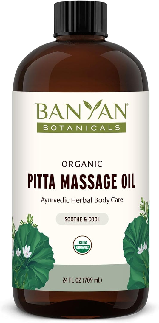 Banyan Botanicals Pitta Massage Oil – Organic Massage Oil Infused with Ayurvedic Herbs – with Gotu Kola and Guduchi (Tinospora cordifolia) – 24 oz. – Non-GMO Sustainably Sourced Abhyanga Massage Oil