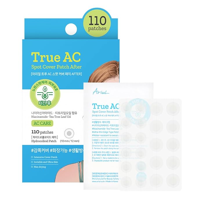 Ariul True AC Spot Cover After Care Patch, invisible patch, Hydrocolloid Acne Pimple Patches for Covering Zits and Blemishes (Niacinamide+Tea Tree Leaf Oil)10mm*60 Counts+12mm*50 Counts, 110 Counts