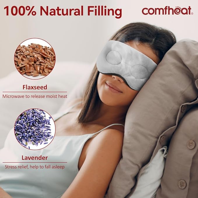 Warm Compress for Eyes, Lavender Moist Heat Eye Mask for Stye Puffy Eye Hot Compress, Flaxseed Microwave 3D Contour Heated Weighted Eye Mask for Sleeping