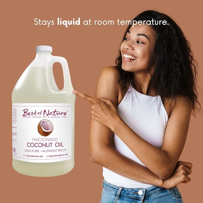 Best of Nature 100% Pure Fractionated Coconut Oil - Liquid MCT Massage & Body Oil, Unscented Moisturizer for Hair, Skin, Face, Aromatherapy Carrier for Essential Oils, Gallon (128 fl oz)