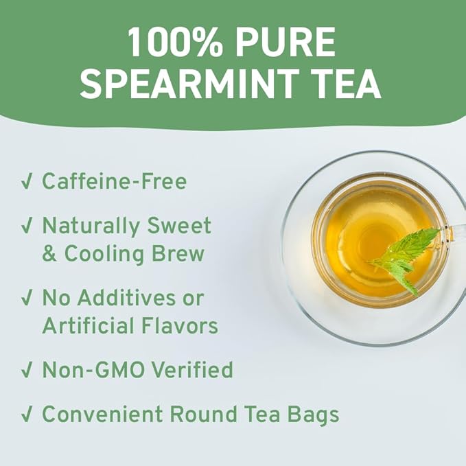 HANDPICK, Spearmint Tea Bags (100 Herbal Tea Bags) |Refreshing Mint Tea | Non-GMO, Gluten Free | Round Eco-Conscious Teabags