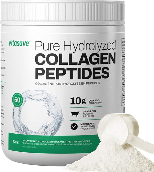 Collagen Peptides Powder – 10g Hydrolyzed Collagen per Serving – Unflavored, Grass-Fed, Keto Friendly – Skin, Hair, Nails & Joint Support – 500g