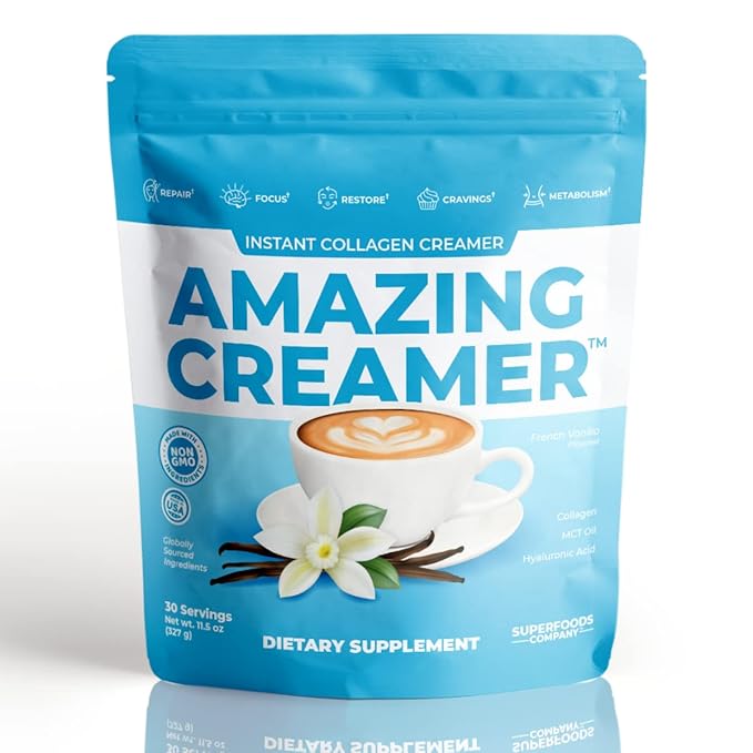 Superfoods Company Amazing Creamer with Collagen - Keto Creamer-Hyaluronic Acid & MCT Oil - Brain Boost & Curbs Cravings - Supports Healthy Skin & Hair - Diet-Friendly [30 Servings] [Vanilla]