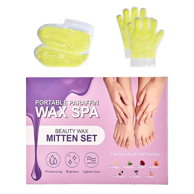 10-Minute Paraffin Hand & Foot Treatments, Self Contained Paraffin Wax Gloves and Booties Set for Intensive Hydration At Home (Honey)