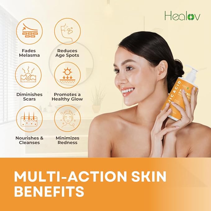 Kojic Acid Lotion – Skin Brightening Body Lotion for Age Spots, Hyperpigmentation, Intimate Areas – Dark Spot Remover, Reduces Acne, Scars and Evens Tone – Kojic Acid Cream for Brighter, Glowing Look