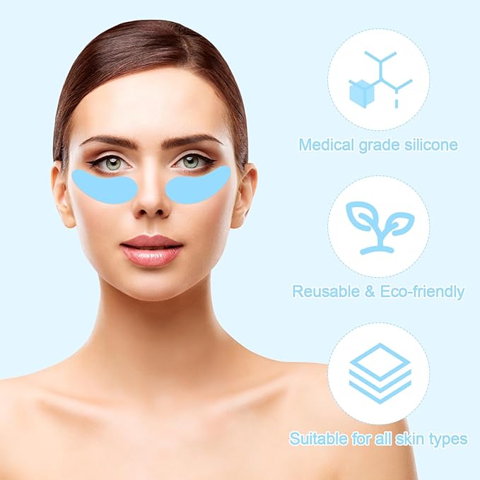 Reusable Eye Patch, Silicone Reusable Eye Gel Pads Eye Wrinkle Patches Under Eye Mask, Plump Fine Lines & Wrinkles with Metal Eye Cream Applicator & Tin Case (Blue)