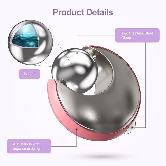 Facial Roller for Puffy Eyes, Ice Globes for Face 360° Rotating Eye Cream Applicator Tool Ice Roller for Face and Eyes, Durable Cold Facial Globes for Skin Care Pink