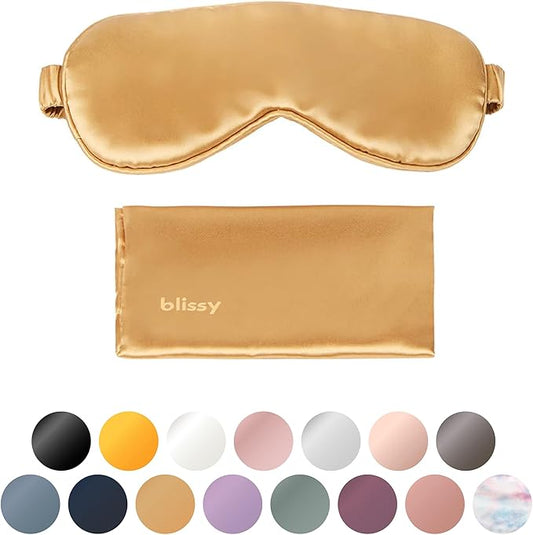 Blissy Silk Sleep Mask - Silk Eye Sleeping Mask for Women & Men for Total Blackout - 100% Pure Mulberry Silk, 22 Momme 6a Fibers - Blindfold Silk Sleep Mask Side Sleeper Eye Cover (Gold)