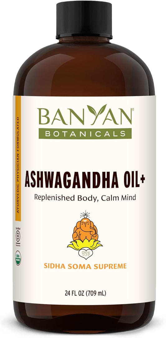 Banyan Botanicals Ashwagandha Oil+ – Organic Herbal Oil – Comforting Sore Muscle Massage Oil for Relaxation & Post-Workout Recovery – 24 oz – Non GMO Sustainably Sourced Ayurvedic Physician Formulated