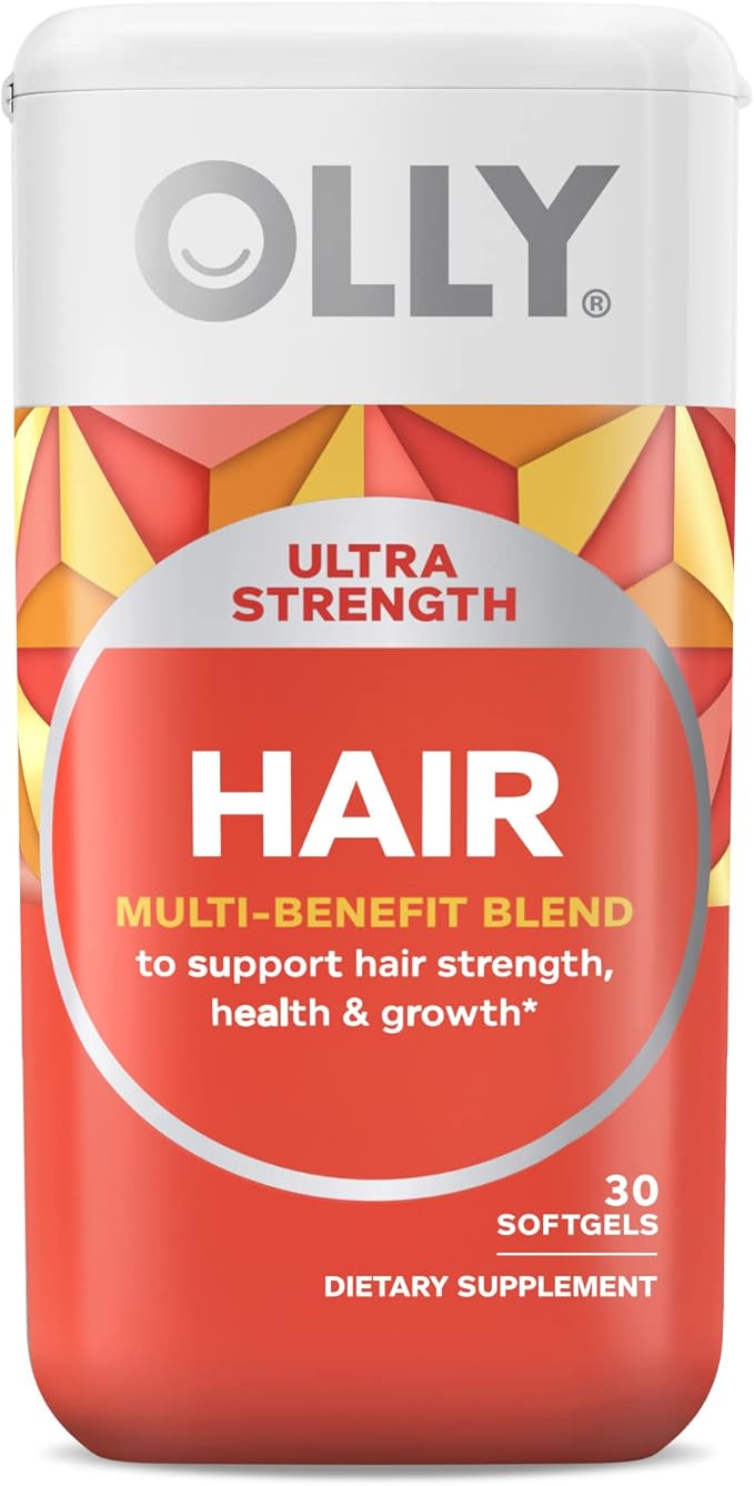 OLLY Ultra Strength Hair Softgels, Supports Hair Health, Biotin, Keratin & Undeniable Beauty Gummy, for Hair, Skin, Nails, Biotin, Vitamin C