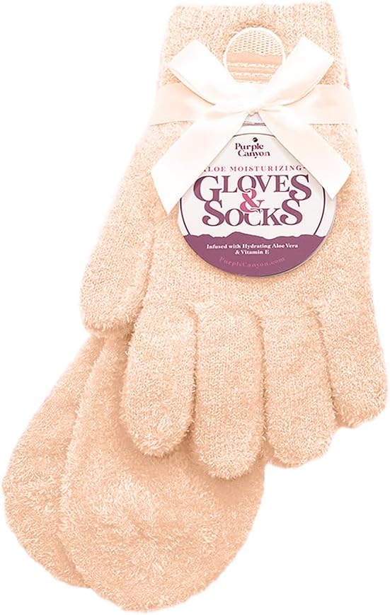 Aloe Socks and Gloves Set | Peach Moisturizing Socks and Gloves Infused with Aloe and Vitamin E | Spa Socks and Gloves for Women