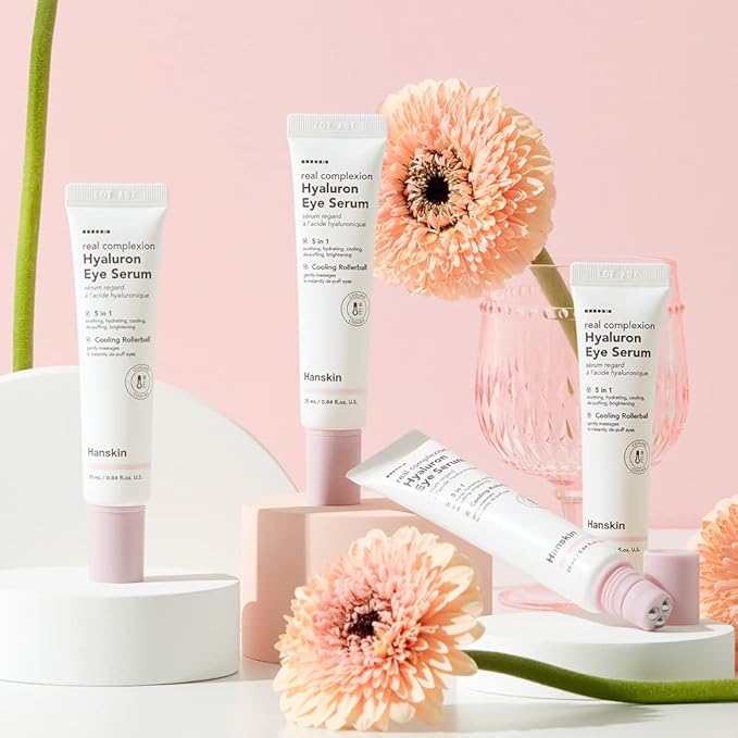 Hanskin Real Complexion Hyaluron Eye Serum, 360° Eye Massage Applicator, De-Puff Moisturize Hydrate [25ml]