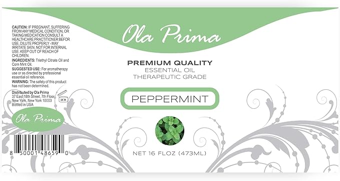 Ola Prima Peppermint Essential Oil Therapeutic Grade 16 oz for Aromatherapy, Diffuser, Cleaning, Lotions, Creams, Bath Bombs, Scrubs, Candles