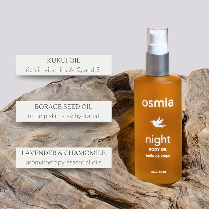 Osmia Skincare - Natural Night Body Oil | Borage Seed, Kukui, Lavender Oils | Nourish, Soothe, Fortify | Clean Beauty For Healthy Skin (4 fl oz | 118 ml)
