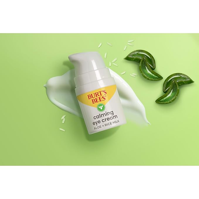 Burt's Bees Calming Eye Cream With Aloe and Rice Milk, Moisturizes Without Causing Redness or Irritation, 98.7 Percent Natural Origin Skin Care, 0.5 oz. Bottle