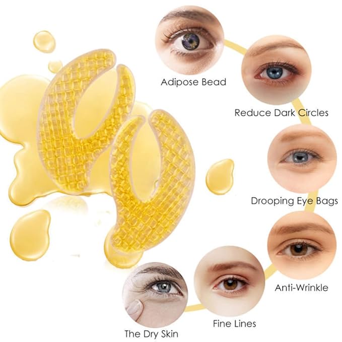 Gold Hydrogel Eye Patches, Collagen Crystal Under Eye Gel Mask Pads - Reduce Wrinkles,Puffy Eyes,Dark Circles,Undereye Bags - Eyes Contour Moisturizer Mask, Improve Skin Elasticity -5 Pairs