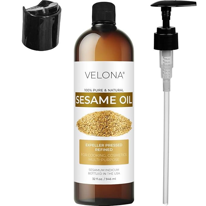 Sesame Seed Oil by Velona - 32 fl oz | 100% Pure and Natural Carrier Oil | Refined, Expeller Pressed | Cooking, Skin, Hair, Body & Face Moisturizing | Use Today - Enjoy Results