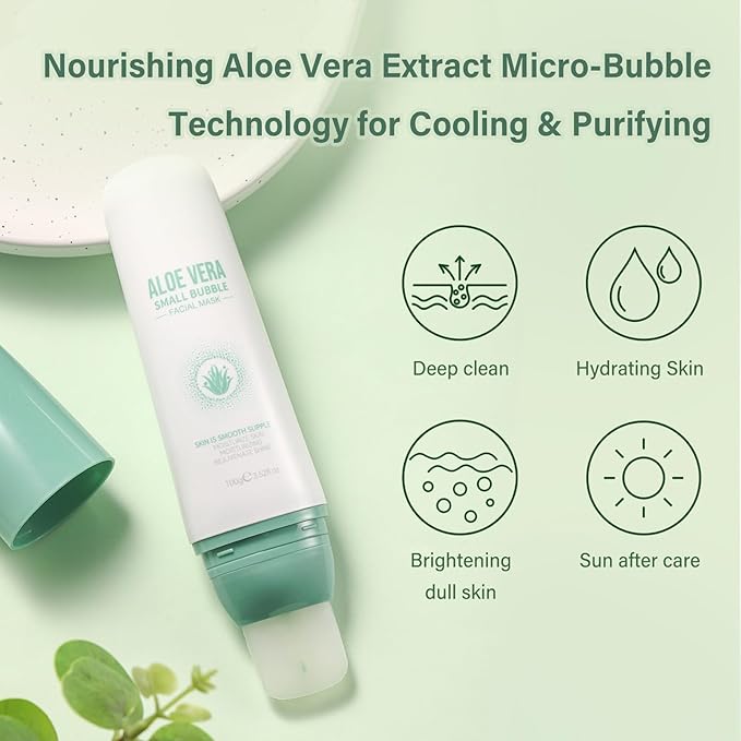 Aloe Vera Gel Mousse Bubble Facial Mask For Women Moisturizing Skin Care, Hydrating Nourishing Aloe Vera Extract After Sun Care Relief Soothes Calms Face Body Skincare 3.52oz