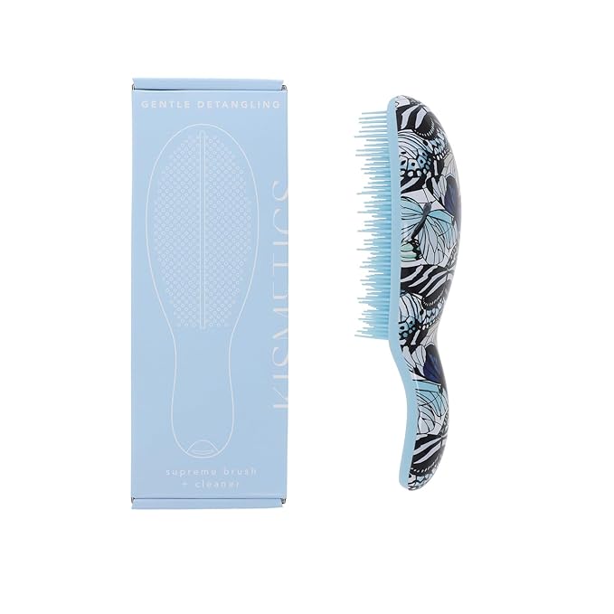 Supreme Brush + Cleaner, Gentle Detangling, Detangler Hair Brush for All Hair Types. For use on Wet or Dry Hair (Blue Butterfly)