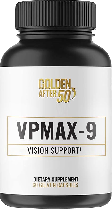 Golden After 50 VpMax-9 - Sight Care and Antioxidant Supplement with Eye Vitamins, Lutein, Lycopene and Bilberry Extract - 60 Gelatin Capsules