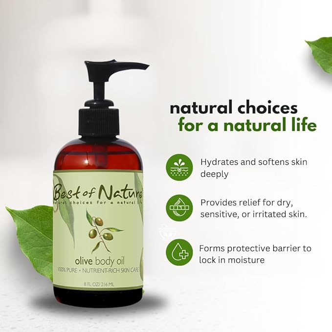 Best of Nature 100% Pure Olive Massage & Body Oil – Cold Pressed, Natural & Unscented Moisturizer for Skin, Hair & Bath, 1 Gallon (128 fl oz)