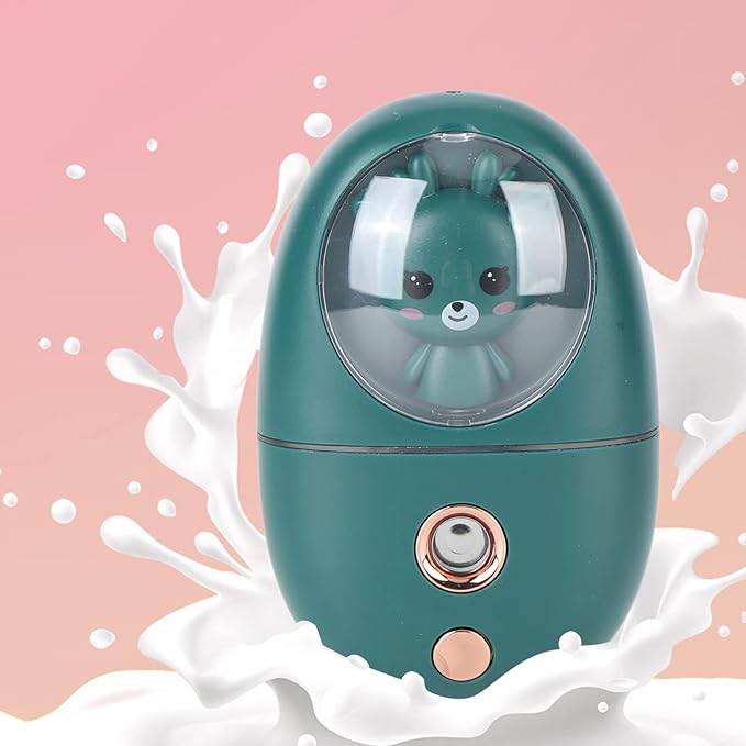 Facial Mist Sprayer, Cute Animal Mini Face Steamer Portable Facial Mist Sprayer Facial Steamer for Travelling 35ml 500mah (Green)