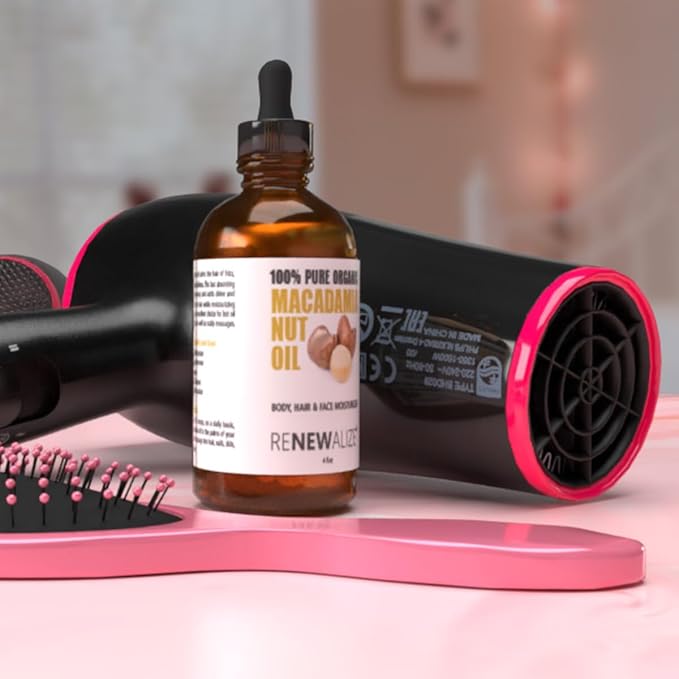 Organic Macadamia Nut Oil Moisturizer for Dry Skin In Large 4oz Glass Bottle | Cold Pressed and Unrefined Hair Oil