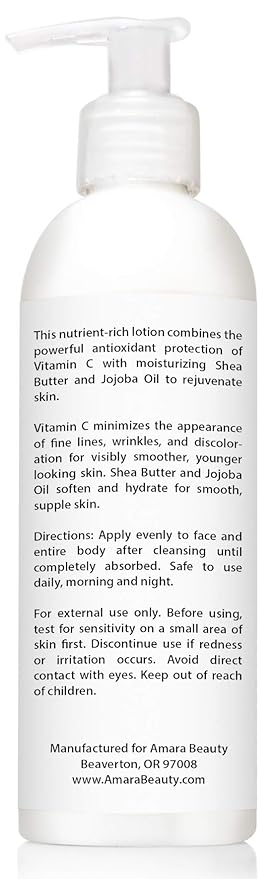 Amara Beauty Vitamin C Face & Body Lotion 15% - with Shea Butter & Jojoba Oil - 8 oz