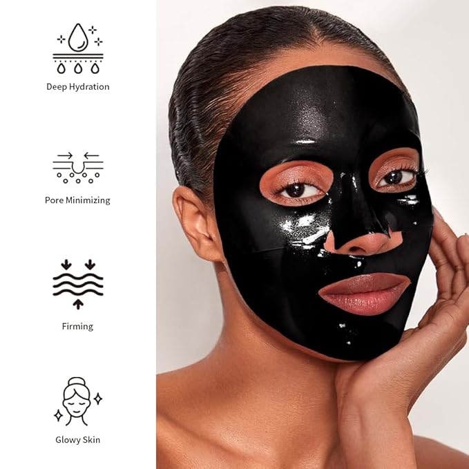 Black Pearl Collagen Face Mask Sheet, Hydrating and Anti-Aging Face Mask with Fullerene and Black Pearl Essence to Nourish Skin, 40g x 5ea