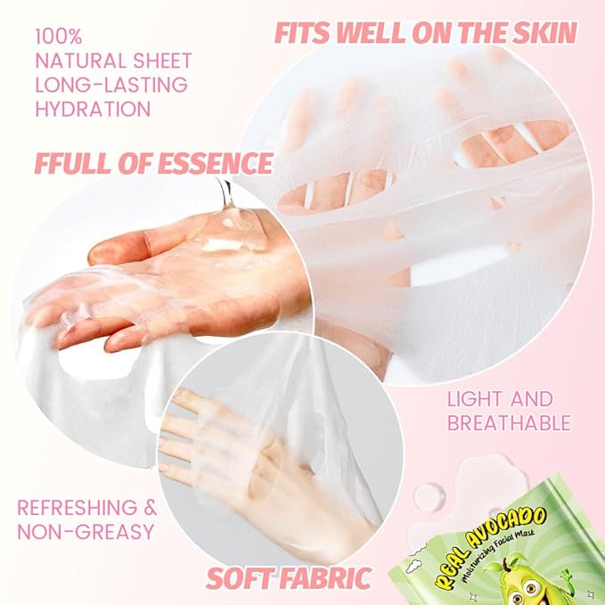 8 Pack Avocado Fruit Face Masks for Kids,Hydrating Spa Face Mask For Sensitive Skin,Moisturize,Soothing,Nourish for All Skin Types,Natural Spa Face Mask for Women Men Girls