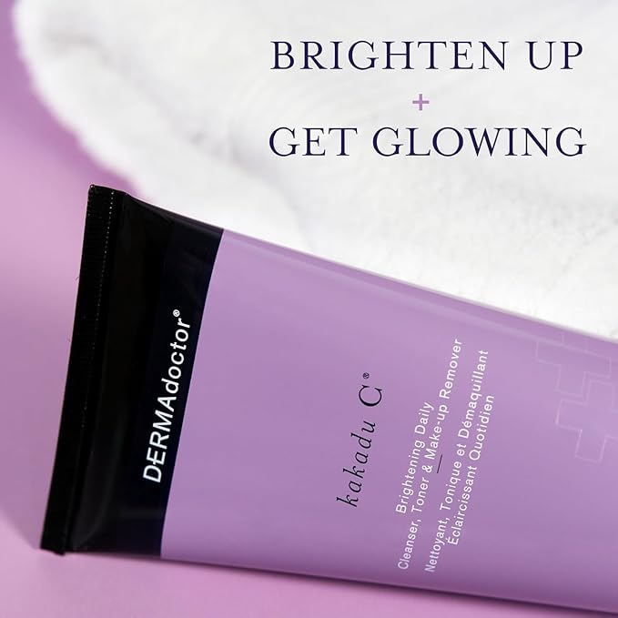 DERMAdoctor Kakadu C Dermatologist Formulated Vitamin C Brightening Daily 3 in 1, Exfoliating Face Wash, Toner, Make up Remover, Hydrating Facial Cleanser for Uneven, Dull Skin, Travel Size - 2.37 oz