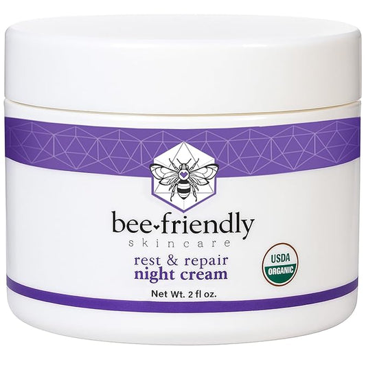 BeeFriendly Best Night Cream Natural USDA Certified Organic Night Cream, Anti Wrinkle, Anti Aging, Deep Hydrating & Moisturizing Night Time Eye, Face, Neck & Decollete Cream for Men and Women 2 oz