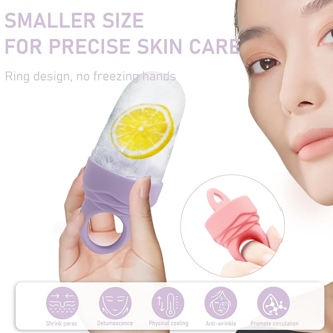 3 Pcs Facial Ice Roller Silicone Mold Reusable for Face Women and Eye Neck Cold Skin Care Tools Freezer De Puff Eye Bags Reduce Migraine Pain Pink 1 + Purple 2