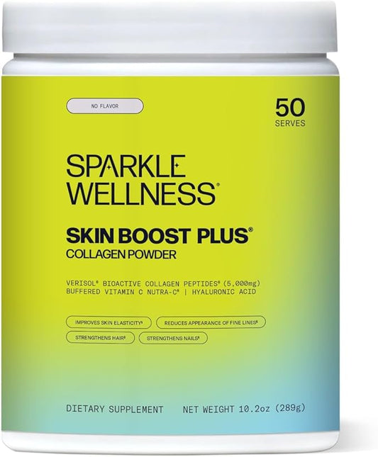 Sparkle Wellness Skin Boost Plus (No Flavor) [50-Serves] | Collagen Powder Supplement with VERISOL Bioactive Hydrolyzed Collagen Peptides, Vitamin C & Hyaluronic Acid