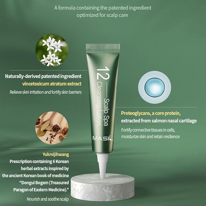 Masil 12 Scalp Lotion Scalp Spa AHA BHA Cleansing Lotion Scalp Care Calming Moisturize Sooth Nourish Scalp Dandruff Dry Itchy Scalp Scaling 1Pack 0.5Floz X 4ea Travel Portable